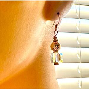 Gold fill Swarovski elements Cube ab Bead Earrings